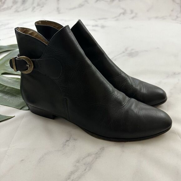 Vittorio Ricci Womens Vintage 90s Ankle Boots Size 8.5 Black Leather Point Toe - Picture 1 of 10